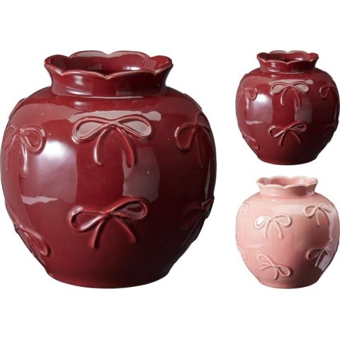 VASO CERAMICA TONDO FIOCCO IN RILIEVO H.15